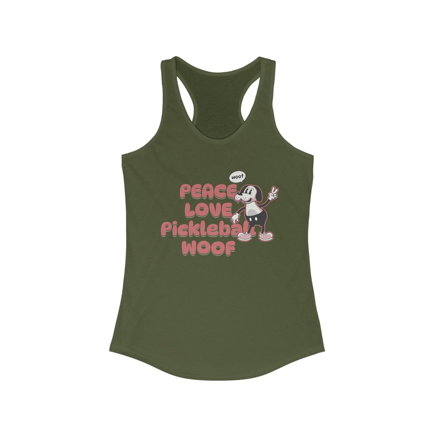 Peace Love Pickleball Woof Women's Ideal Racerback Tank